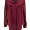 Blouse met kraag en pailletten mouw Gloria bordeaux