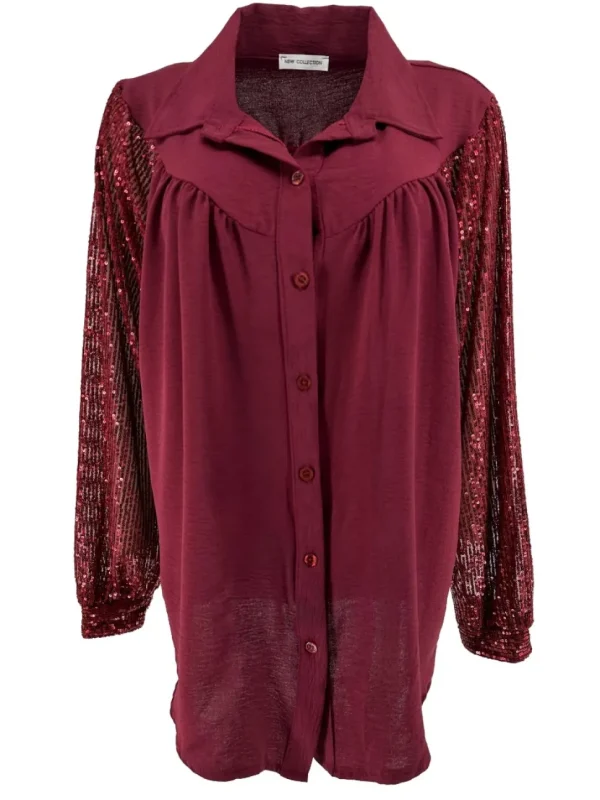 Blouse met kraag en pailletten mouw Gloria bordeaux
