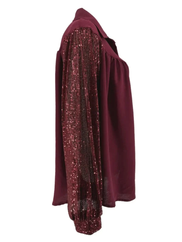 Blouse met kraag en pailletten mouw Gloria bordeaux