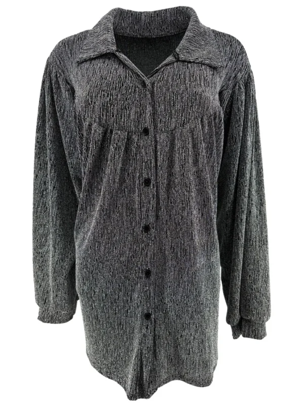 Blouse met kraag hals en knoopjes Alice met GLITTER zilver