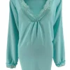 Blouse met lange mouw en kanten v-hals Bea mint