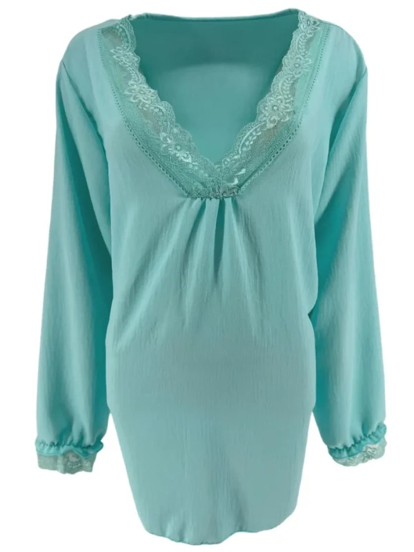 Blouse met lange mouw en kanten v-hals Bea mint