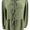 Blouse met lange mouw en strikjes aan de voorzijde army (SALE)