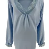 Blouse met lange mouw en kanten v-hals Bea licht blauw