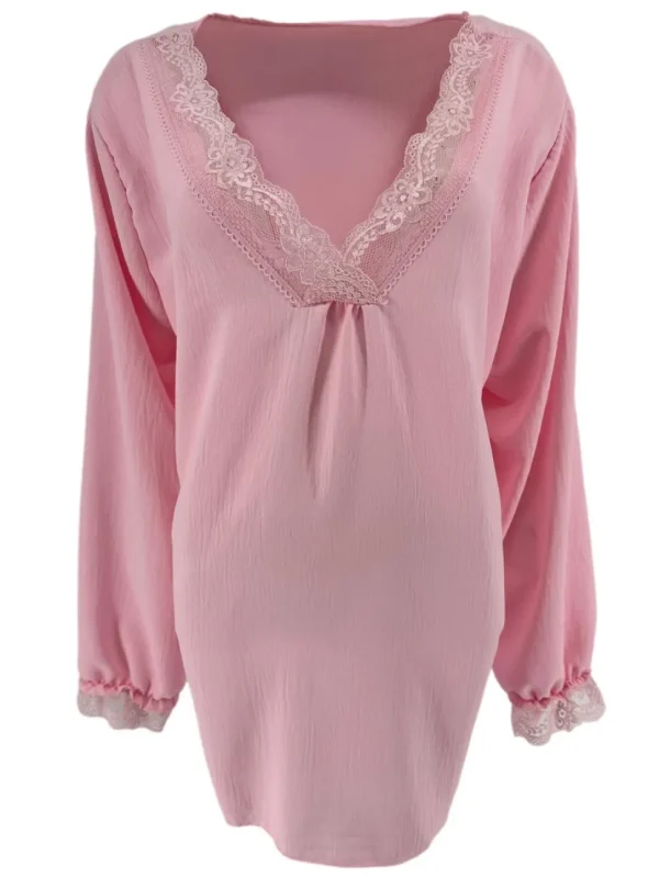 Blouse met lange mouw en kanten v-hals Bea licht roze