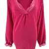 Blouse met lange mouw en kanten v-hals Bea fuchsia
