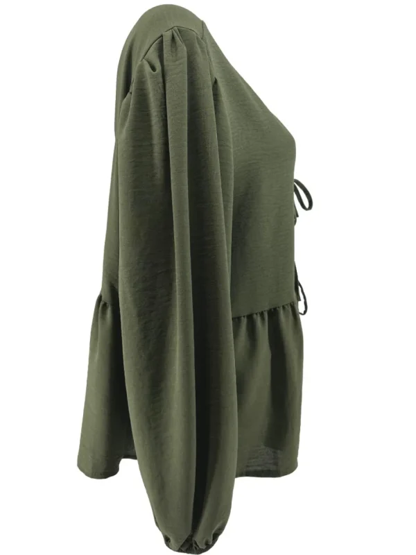 Blouse met lange mouw en strikjes aan de voorzijde army (SALE)