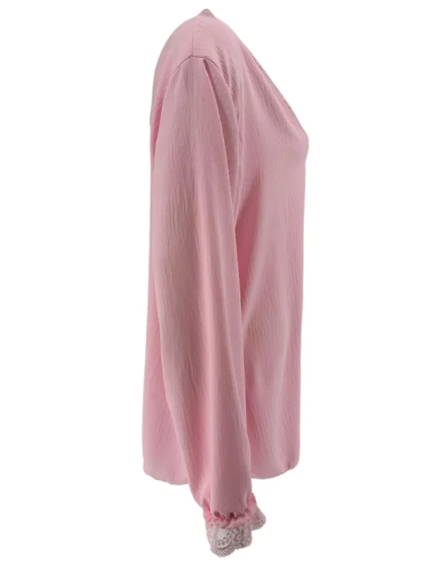 Blouse met lange mouw en kanten v-hals Bea licht roze