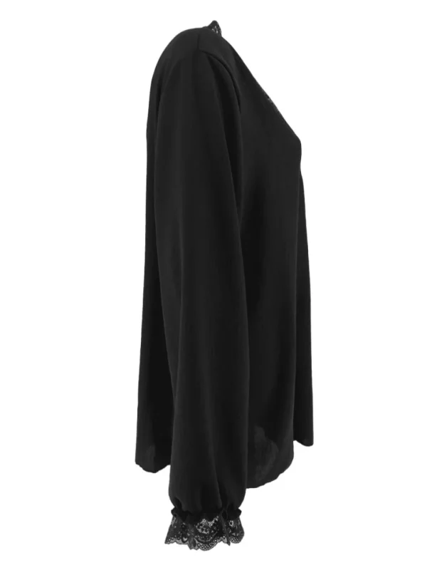 Blouse met lange mouw en kanten v-hals Bea zwart