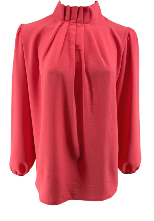 Blouse met opstaande boord en smock aan de mouw Sammie koraal