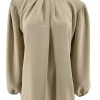 Blouse met opstaande boord en smock aan de mouw Sammie beige