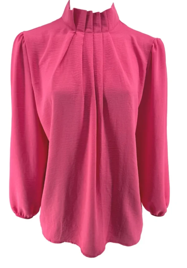 Blouse met opstaande boord en smock aan de mouw Sammie fuchsia