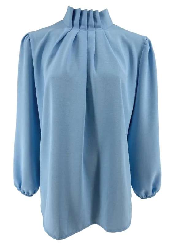 Blouse met opstaande boord en smock aan de mouw Sammie licht blauw