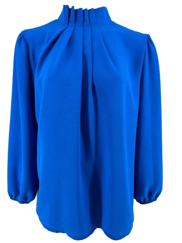 Blouse met opstaande boord en smock aan de mouw Sammie kobalt