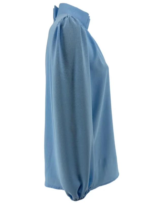 Blouse met opstaande boord en smock aan de mouw Sammie licht blauw