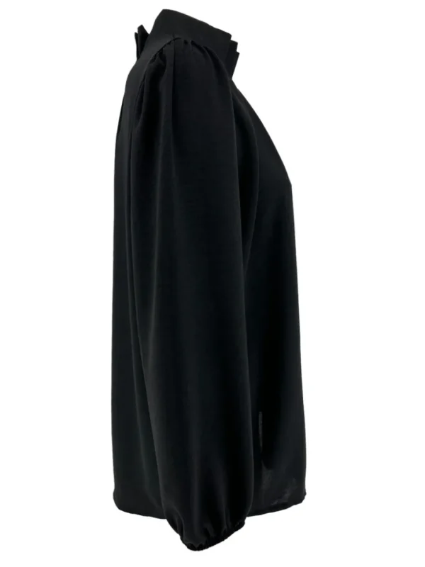 Blouse met opstaande boord en smock aan de mouw Sammie zwart