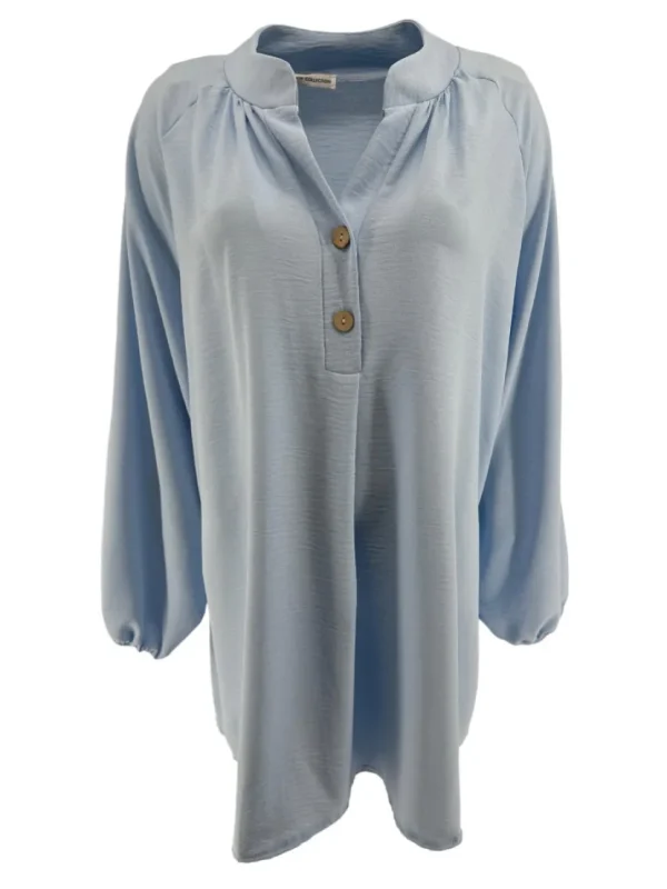 Blouse met opstaande kraag en 2 knoopjes Siske licht blauw