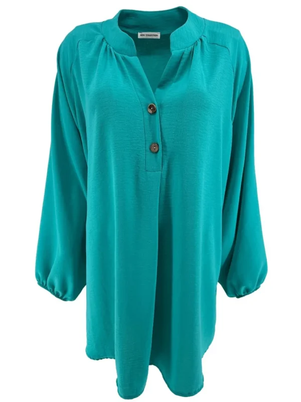 Blouse met opstaande kraag en 2 knoopjes Siske turquoise