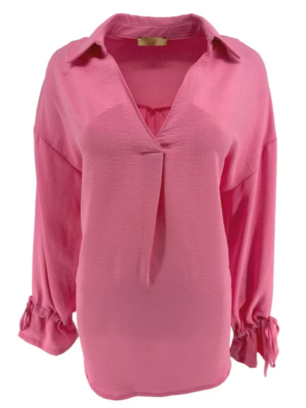Blouse met opstaande kraag en strikjes aan de mouw Floor licht roze