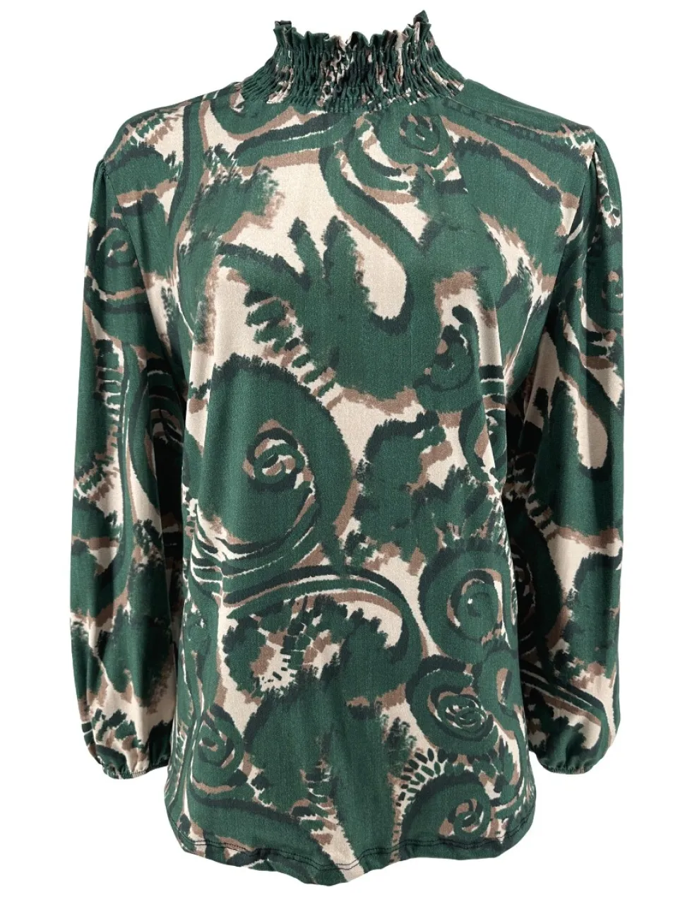 blouse_met_opstaande_smoc_0-2.webp Blouse met opstaande smock hals Swirlie donker groen.(SHV)