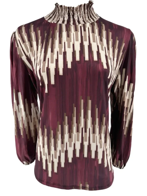 Blouse met opstaande smock hals towers bordeaux.(SHV)