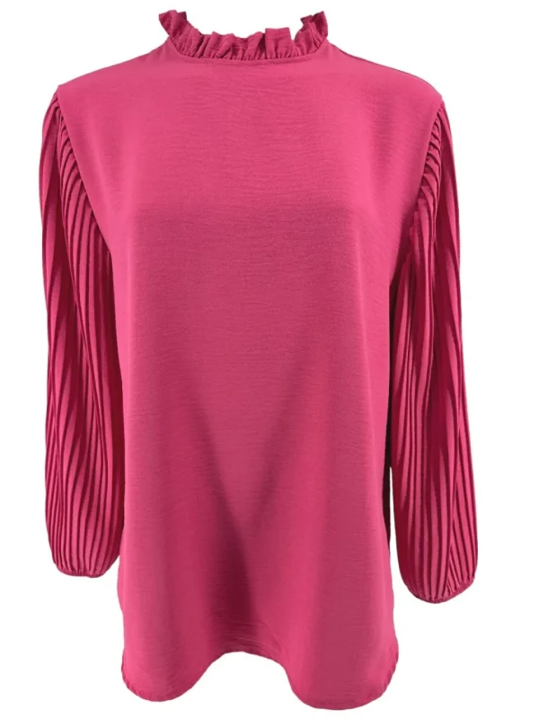 Blouse met plisse mouw en ruffle aan de hals Karlien fuchsia