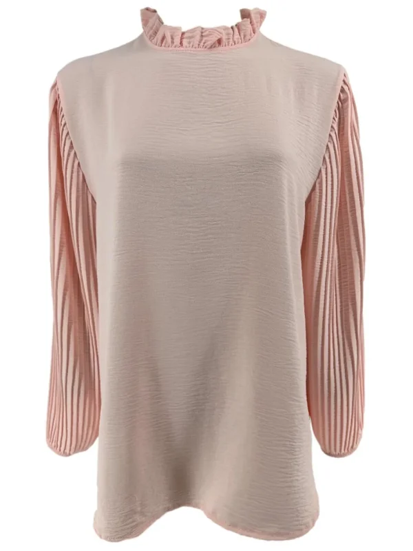 Blouse met plisse mouw en ruffle aan de hals Karlien licht roze