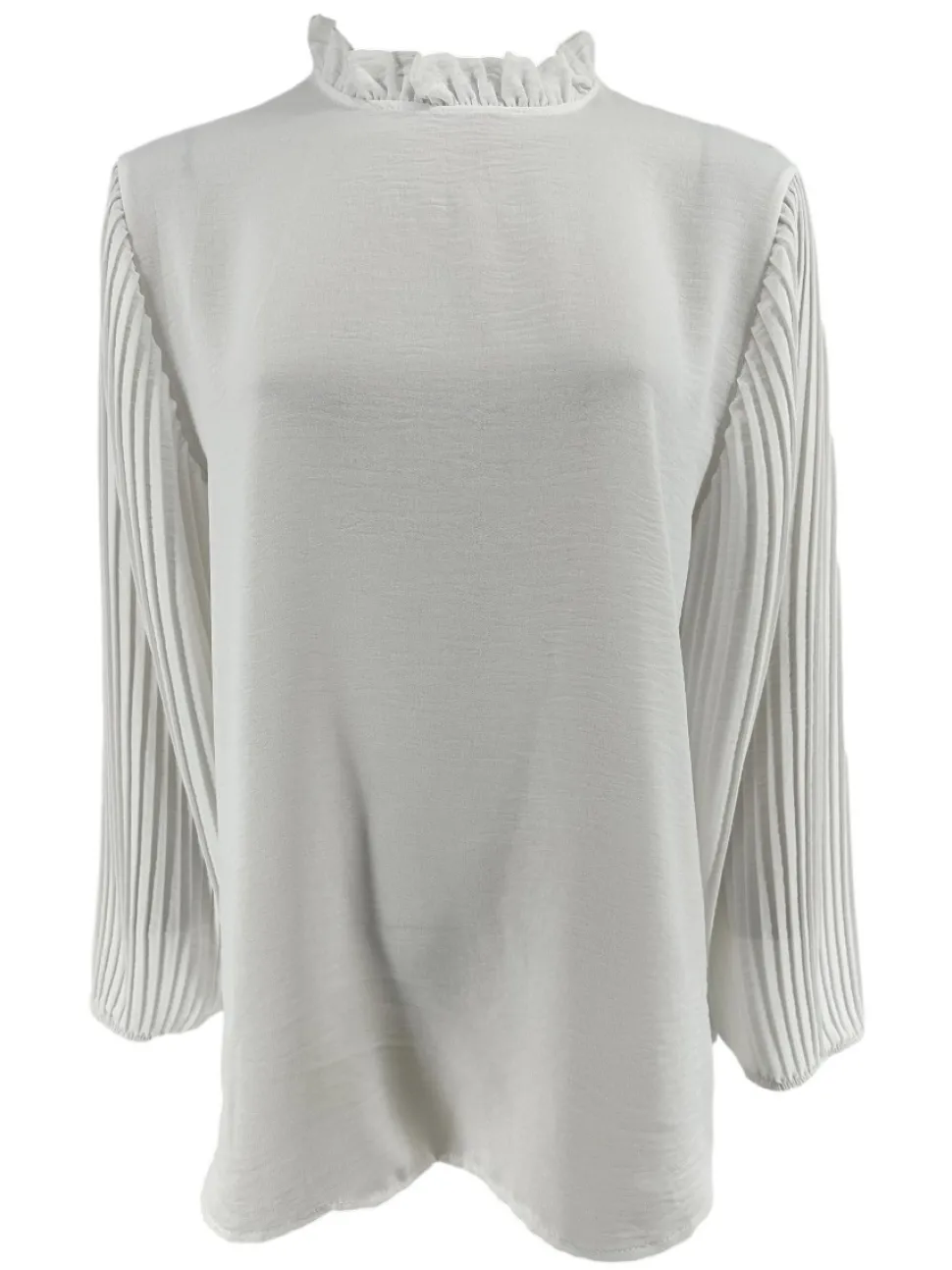 blouse_met_plisse_mouw_en_0-4.webp Blouse met plisse mouw en ruffle aan de hals Karlien off-white