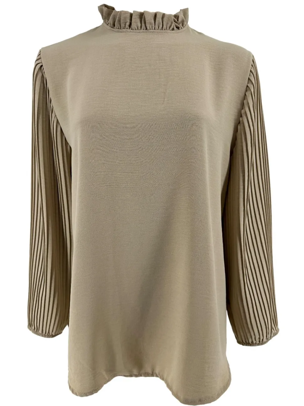 blouse_met_plisse_mouw_en_0-5.webp Blouse met plisse mouw en ruffle aan de hals Karlien beige