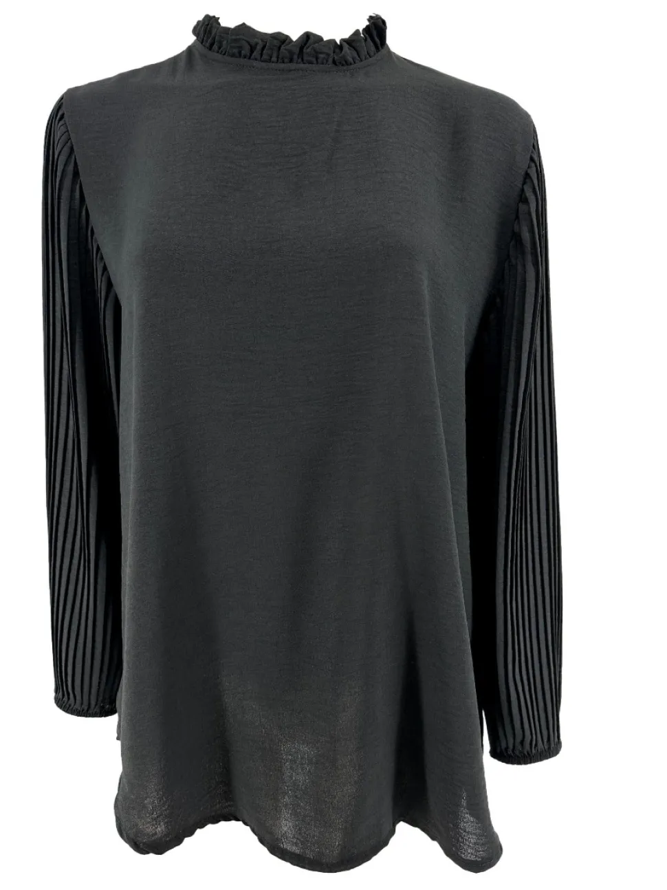 blouse_met_plisse_mouw_en_0-6.webp Blouse met plisse mouw en ruffle aan de hals Karlien zwart