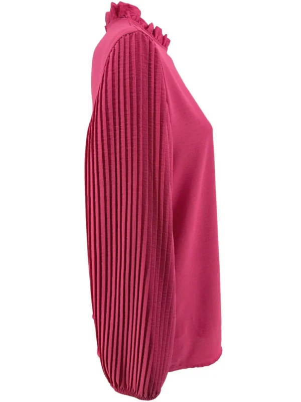 Blouse met plisse mouw en ruffle aan de hals Karlien fuchsia