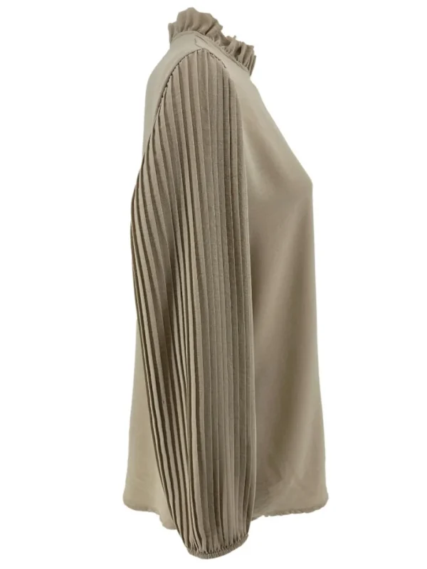 Blouse met plisse mouw en ruffle aan de hals Karlien beige