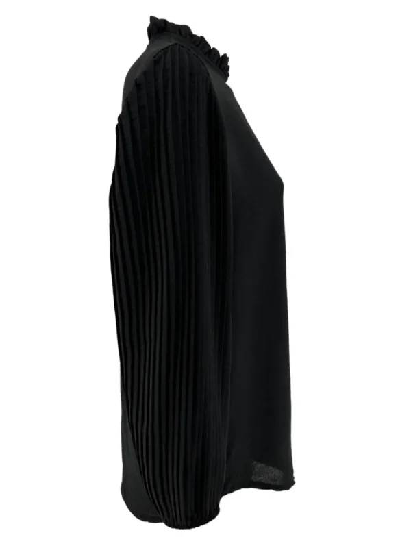 Blouse met plisse mouw en ruffle aan de hals Karlien zwart