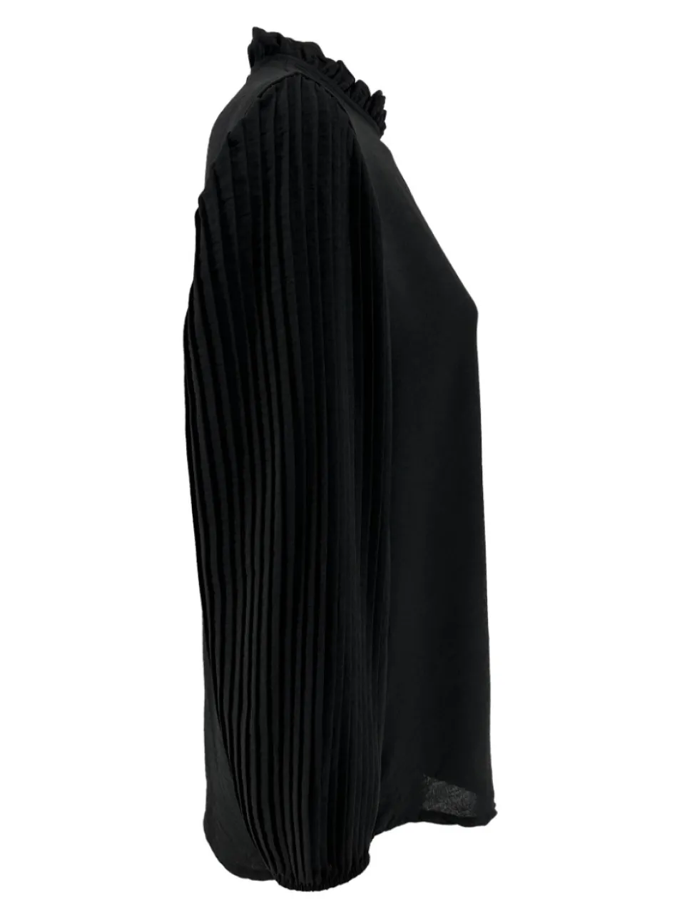 blouse_met_plisse_mouw_en_1-6.webp Blouse met plisse mouw en ruffle aan de hals Karlien zwart