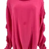 Blouse met ronde hals en open mouw met strikjes fuchsia