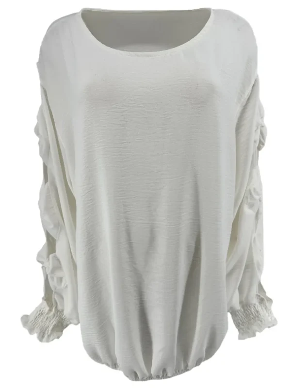 Blouse met ronde hals en open mouw met strikjes off-white
