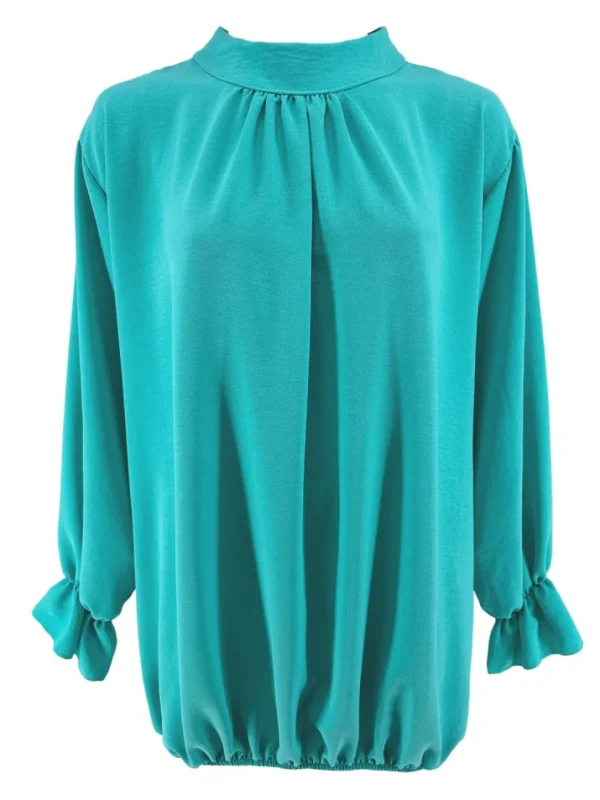 Blouse met ronde hals en knopen in de hals Nikki turquoise