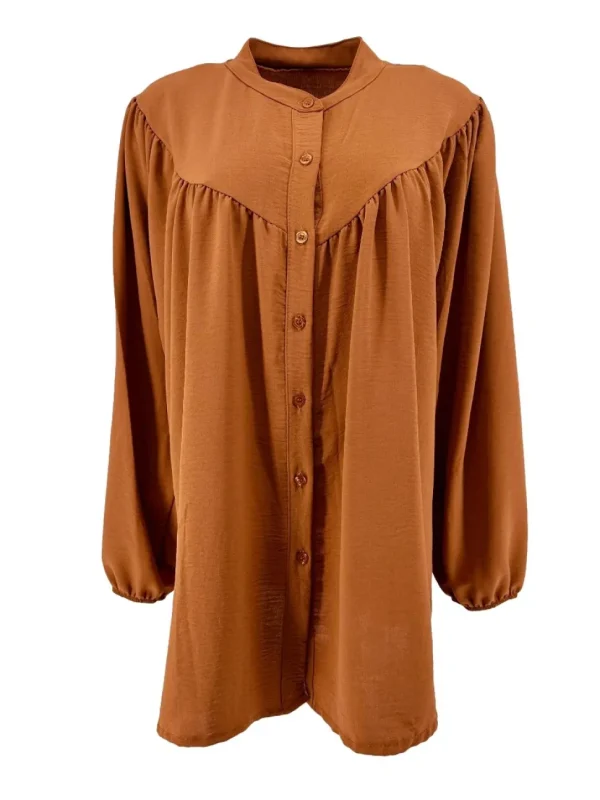 Blouse met ronde hals en knoopjes Alice cognac