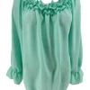 Blouse met ruffel in de hals Melissa met lange mouw mint