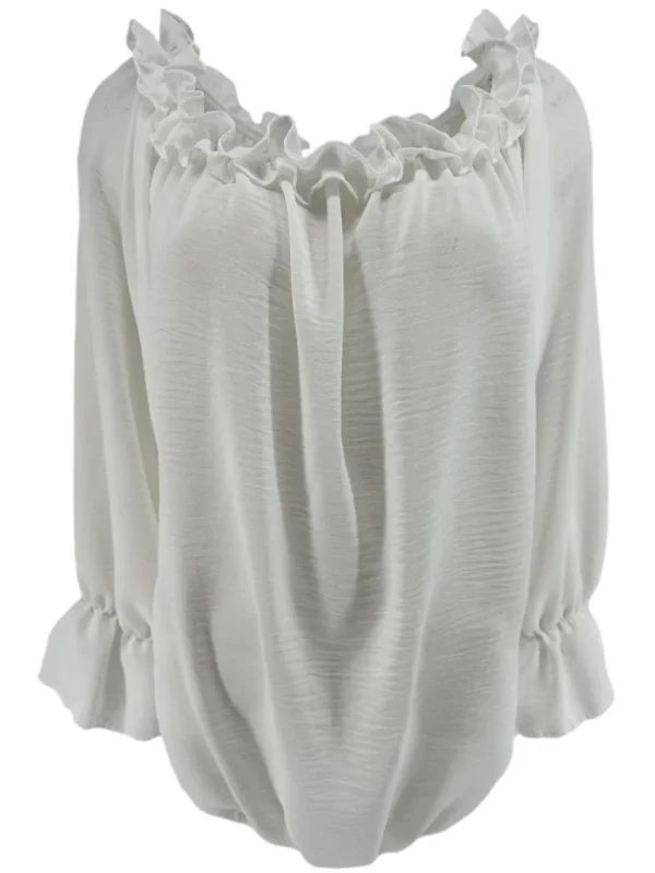 Blouse met ruffel in de hals Melissa met lange mouw off-white
