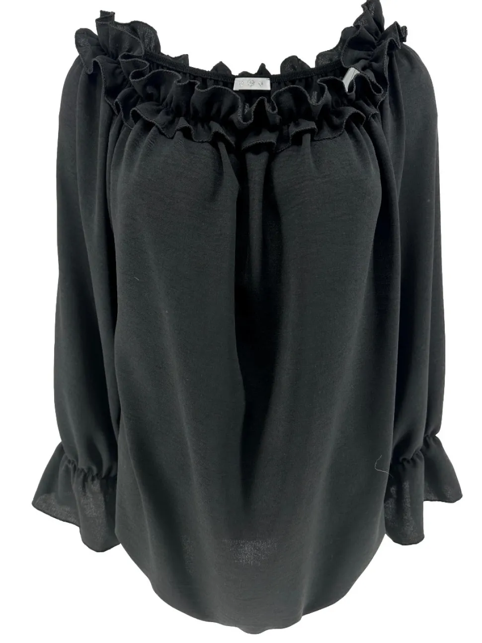blouse_met_ruffel_in_de_h_0-4.webp Blouse met ruffel in de hals Melissa met lange mouw zwart