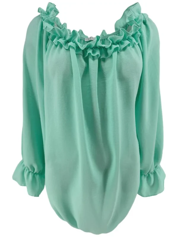 Blouse met ruffel in de hals Melissa met lange mouw mint