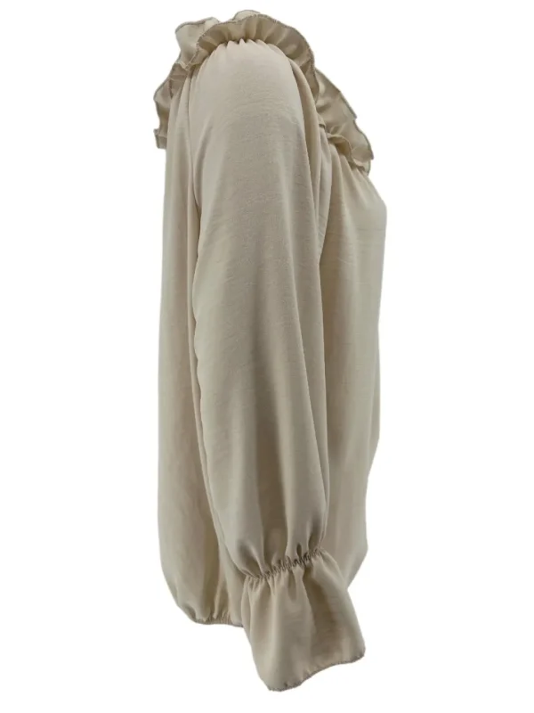 Blouse met ruffel in de hals Melissa met lange mouw beige