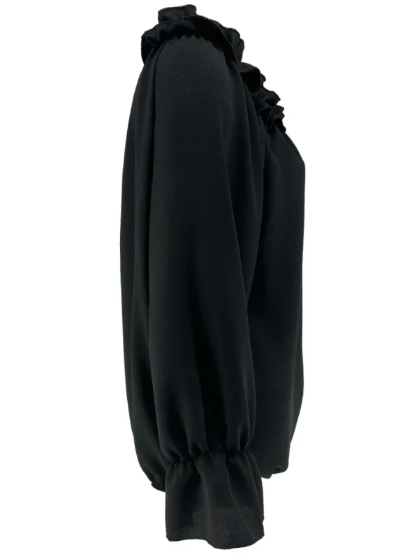 Blouse met ruffel in de hals Melissa met lange mouw zwart
