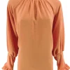 Blouse met ruffle en knoopje in de hals Nicole apricot