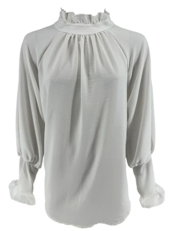 Blouse met ruffle en knoopje in de hals Nicole off-white