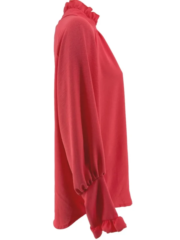 Blouse met ruffle en knoopje in de hals Nicole koraal