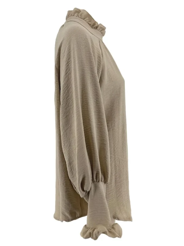 Blouse met ruffle en knoopje in de hals Nicole beige