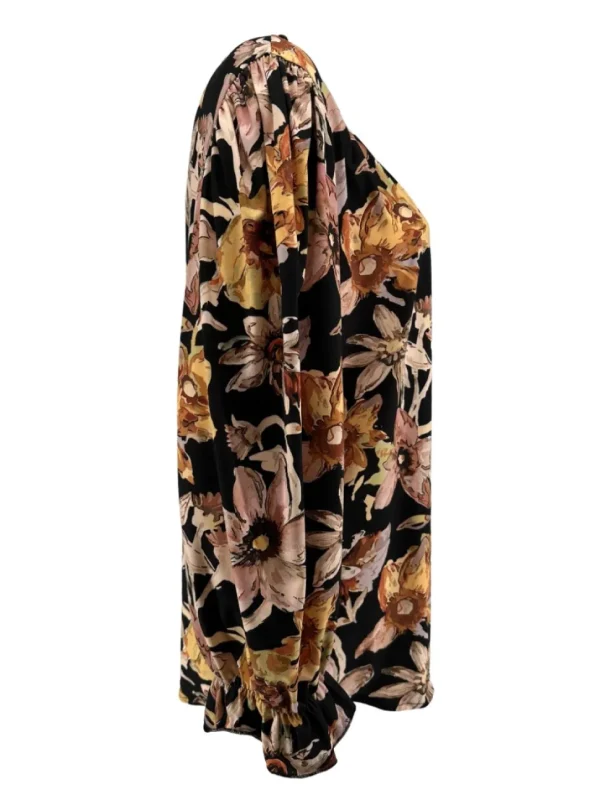 Blouse met ruffle en koord in de hals Lelie zwart