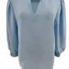 Blouse met ruffle en smock aan de mouw Emy licht blauw
